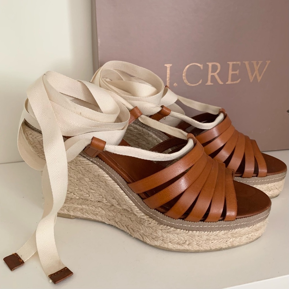 J. Crew leather espadrille wedge sandals Italy